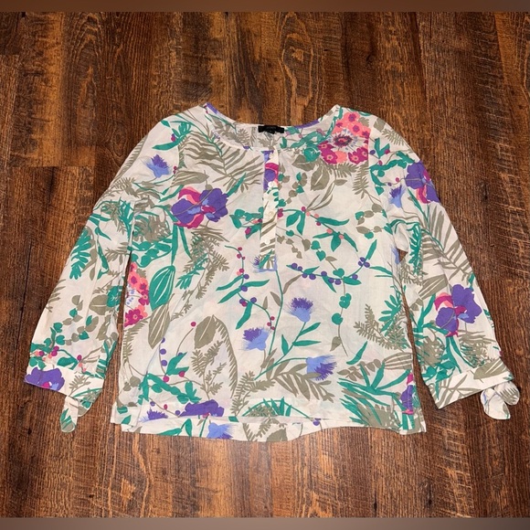 J.Crew Floral  Print Popover Blouse 100% Cotton Size Small Lightweight Tropical - Picture 1 of 5